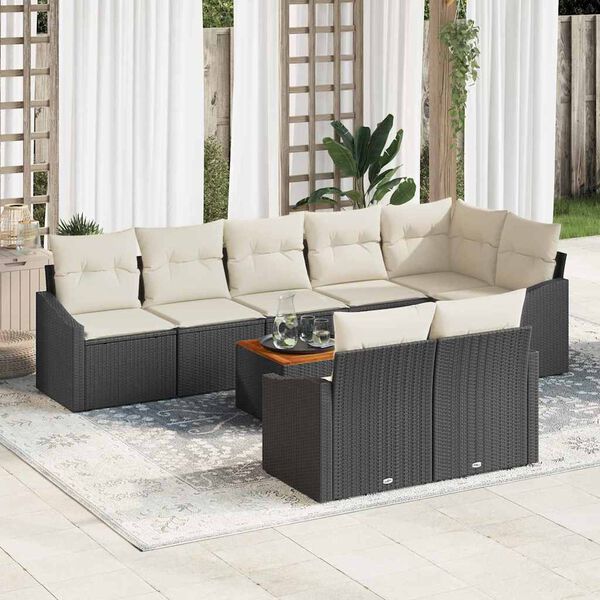 vidaXL Ensemble de canap&eacute; de jardin 9 pcs Noir et Cr&egrave;me polyrotin