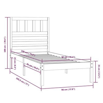 vidaXL Cadre de lit noir 90x190 cm simple bois de pin massif