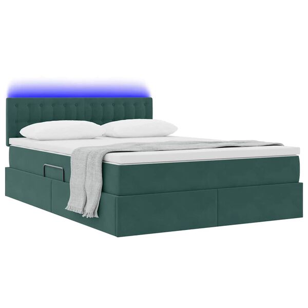 vidaXL Lit avec rangement et LED Vert fonc&eacute; 140 x 200 cm Velours
