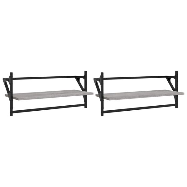 vidaXL &Eacute;tag&egrave;res murales avec barres 2 pcs sonoma gris 65x25x30 cm