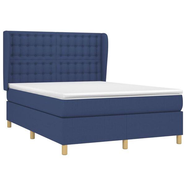 vidaXL Sommier &agrave; lattes de lit avec matelas Bleu 140x200 cm Tissu