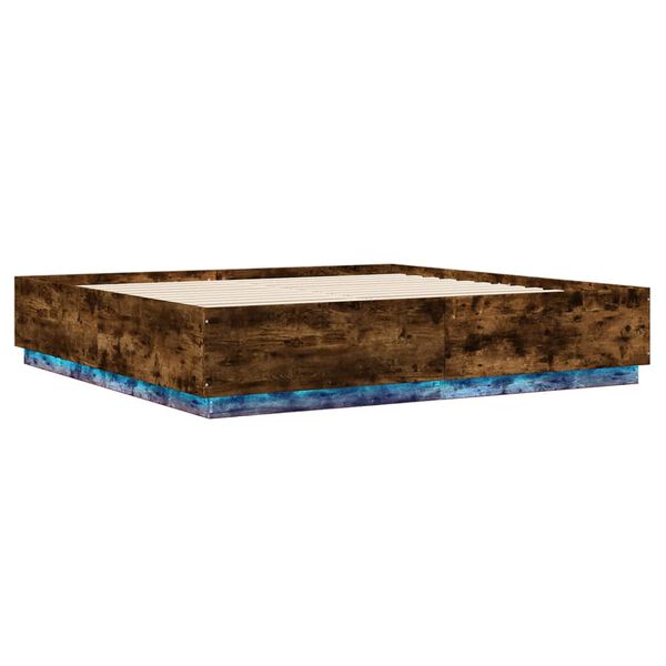 vidaXL Cadre de lit avec LED sans matelas ch&ecirc;ne fum&eacute; 180x200 cm
