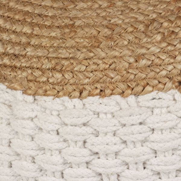 vidaXL Pouf tissé/tricoté Jute Coton 50 x 35 cm Blanc