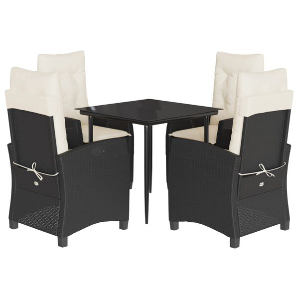 vidaXL Ensemble &agrave; manger de jardin coussins 5pcs Noir R&eacute;sine tress&eacute;e