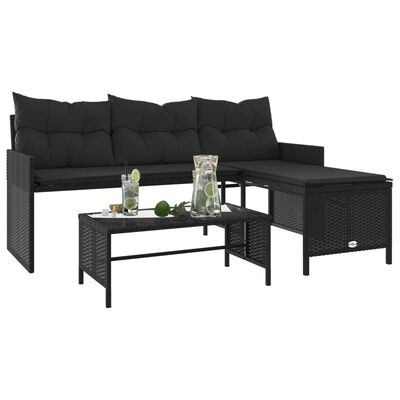 vidaXL Canapé de jardin avec table et coussins en forme de L noir