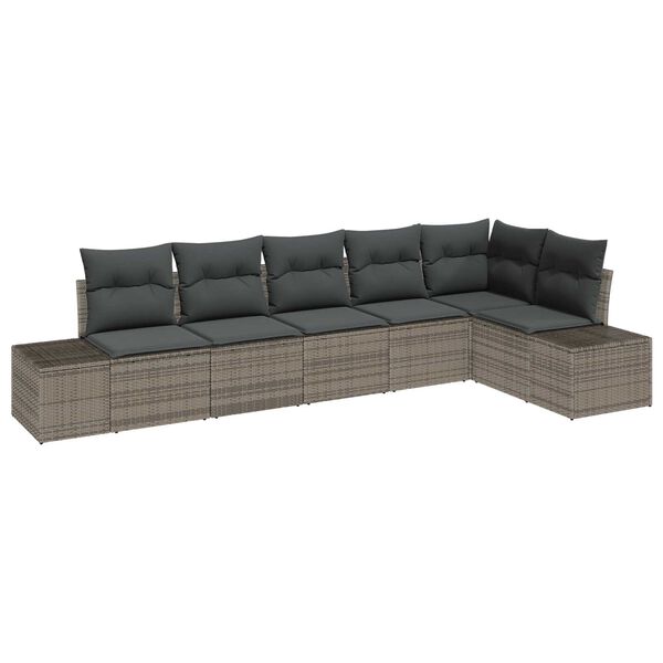 vidaXL Ensemble de canap&eacute; de jardin avec coussin 6 pcs Gris polyrotin