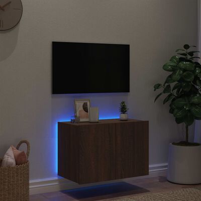 vidaXL Meuble TV mural avec lumières LED chêne marron 60x35x41 cm