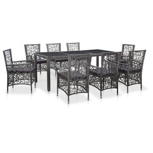 vidaXL Ensemble &agrave; manger d'ext&eacute;rieur 9 pcs R&eacute;sine tress&eacute;e Gris