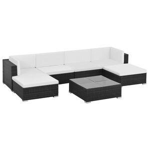 vidaXL Salon de jardin 7 pcs avec coussins R&eacute;sine tress&eacute;e Noir