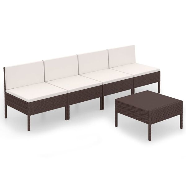 vidaXL Salon de jardin 5 pcs avec coussins r&eacute;sine tress&eacute;e marron