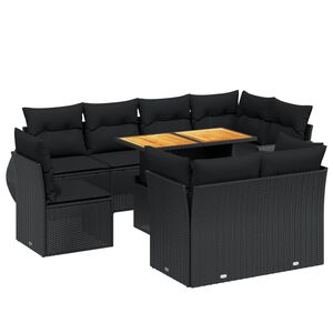 vidaXL Salon de jardin 9 pcs avec coussins noir r&eacute;sine tress&eacute;e