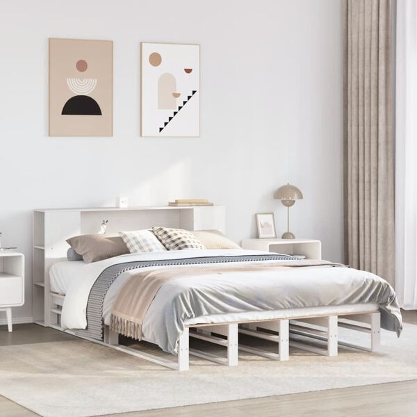 vidaXL Lit biblioth&egrave;que sans matelas blanc 120x190 cm bois massif