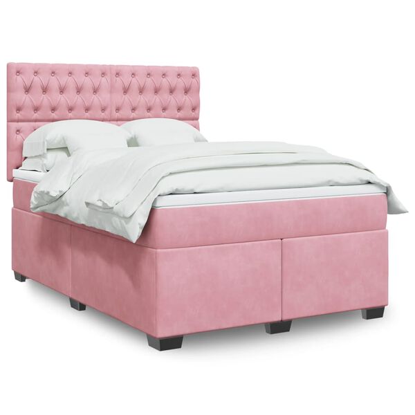 vidaXL Sommier &agrave; lattes de lit avec matelas Rose 140x200 cm Velours