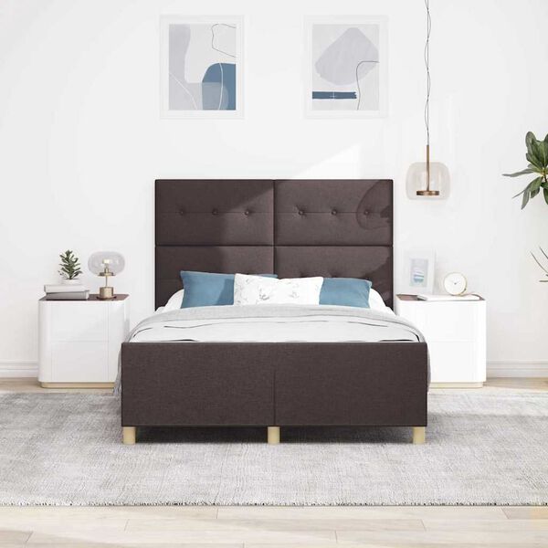 vidaXL Cadre de lit avec t&ecirc;te de lit Marron fonc&eacute; 140 x 190 cm tissu