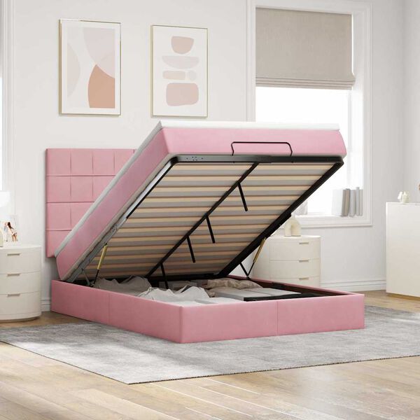VidaXL Cadre de lit ottoman avec matelas rose 140x200 cm velours