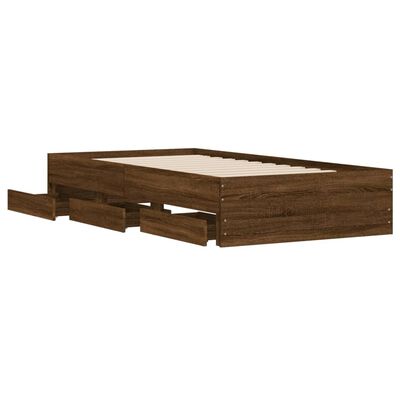 vidaXL Cadre de lit avec tiroirs sans matelas chêne marron 90x200 cm