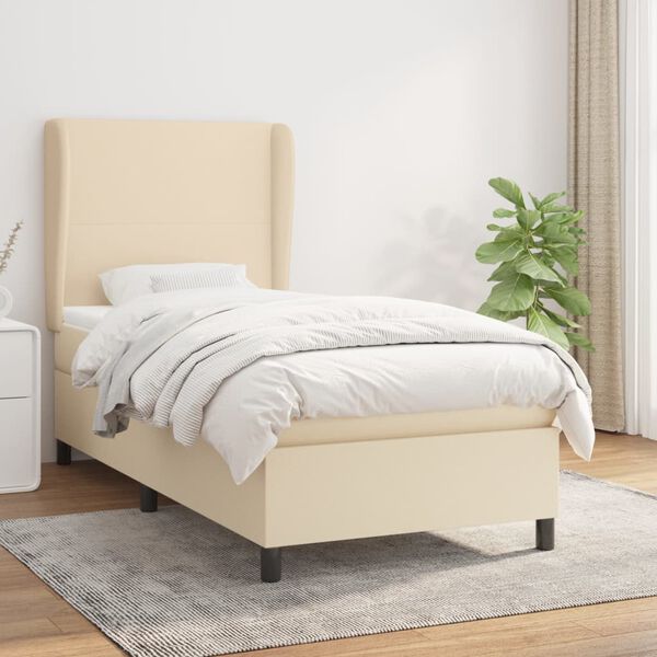 vidaXL Sommier &agrave; lattes de lit avec matelas Cr&egrave;me 100x200 cm Tissu