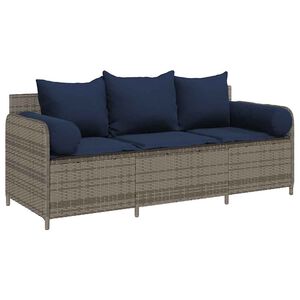 vidaXL Canap&eacute; de jardin avec coussins 3 places gris r&eacute;sine tress&eacute;e