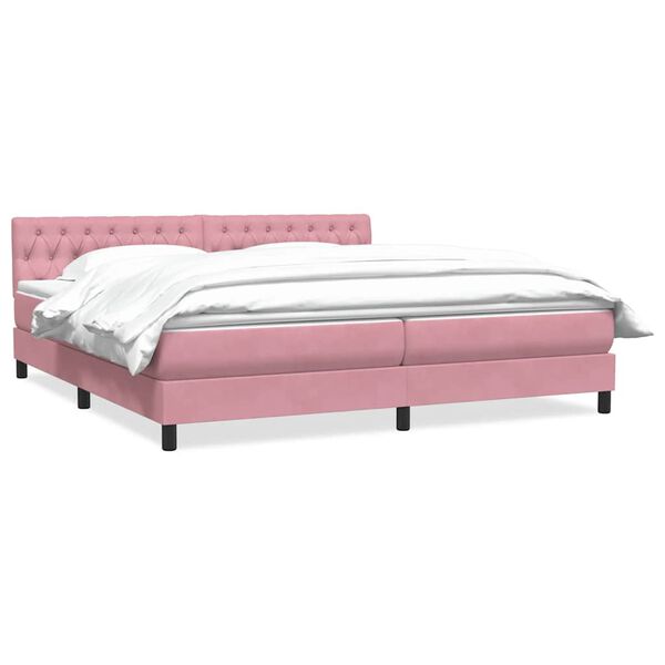 vidaXL Sommier &agrave; lattes de lit avec matelas rose 180x220 cm velours