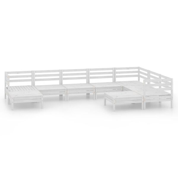 vidaXL Salon de jardin 9 pcs Bois de pin massif Blanc