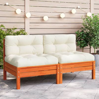 vidaXL Canapé jardin sans accoudoirs coussins cire marron massif pin