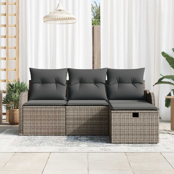 vidaXL Ensemble de canap&eacute; de jardin avec coussin 4 pcs Gris polyrotin