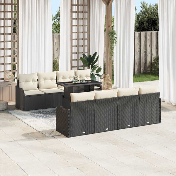 vidaXL Ensemble de canap&eacute; de jardin avec coussin 9 pcs Noir Poly rotin