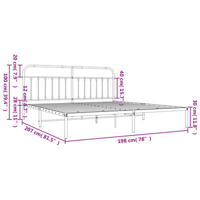 vidaXL Cadre de lit métal sans matelas avec tête de lit noir 193x203cm