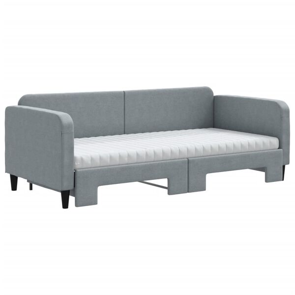 vidaXL Lit de jour avec gigogne et matelas gris clair 90x190 cm tissu