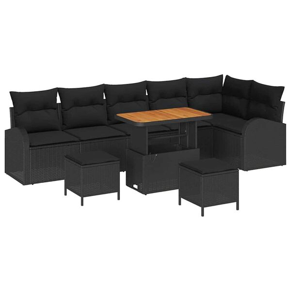 vidaXL Ensemble de canap&eacute; de jardin avec coussin 9 pcs Noir