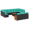 vidaXL Ensemble de canap&eacute; de jardin 14 pcs avec coussins noir r&eacute;sine tress&eacute;e