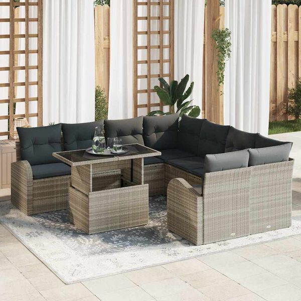 vidaXL Ensemble de canap&eacute; de jardin 9 pcs Gris clair polyrotin