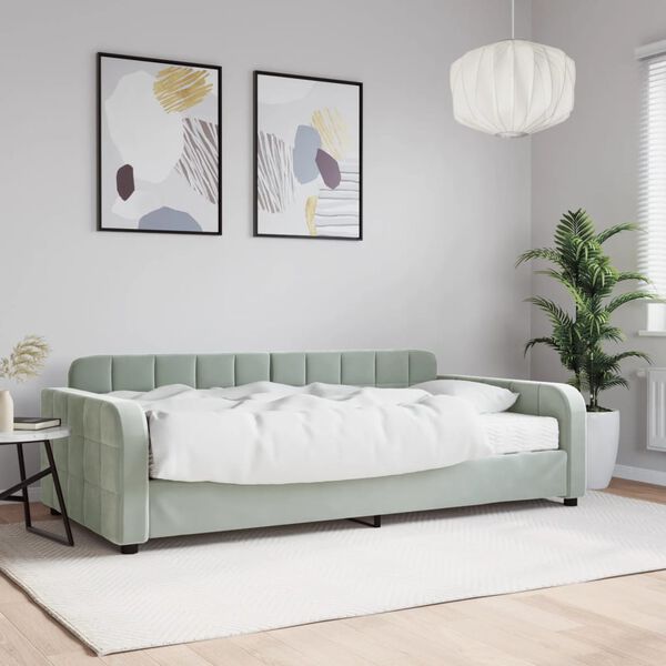 vidaXL Lit de jour avec matelas gris clair 100x200 cm velours