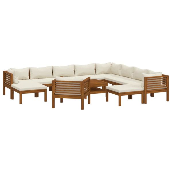 vidaXL Salon de jardin 12 pcs avec coussin cr&egrave;me Bois d'acacia solide