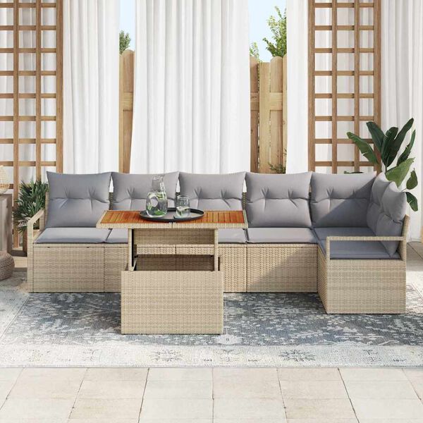 vidaXL Ensemble de canap&eacute; de jardin 7 pcs Beige Poly rotin