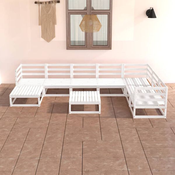 vidaXL Salon de jardin 8 pcs blanc bois de pin massif