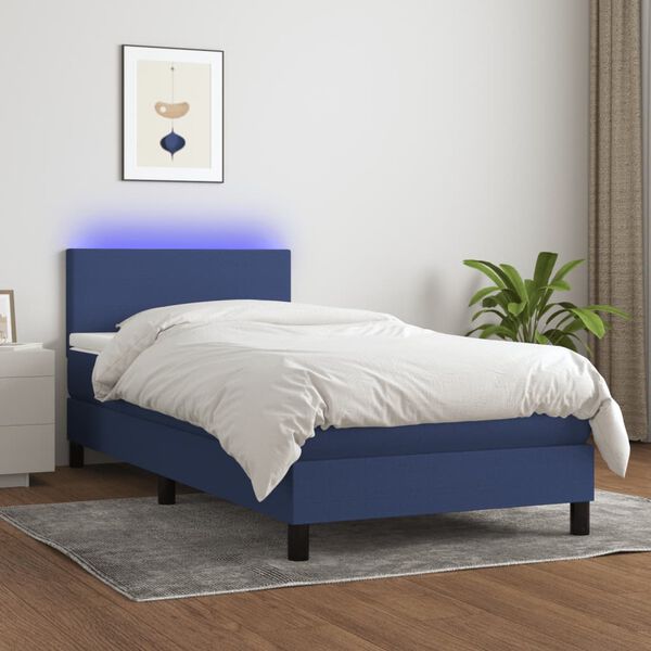 vidaXL Sommier &agrave; lattes de lit avec matelas et LED Bleu 80x200cm Tissu