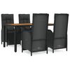 vidaXL Ensemble &agrave; manger de jardin coussins 5pcs Noir R&eacute;sine tress&eacute;e