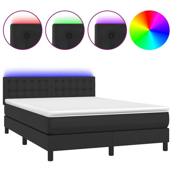 vidaXL Sommier &agrave; lattes de lit avec matelas et LED Noir 140x190cm