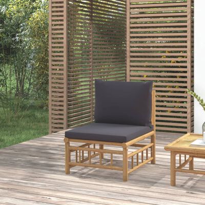 vidaXL Canapé central de jardin avec coussins gris foncé bambou