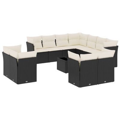 vidaXL Salon de jardin 12 pcs avec coussins noir résine tressée