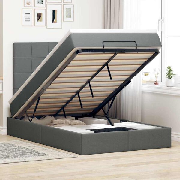 vidaXL Cadre de lit ottoman avec matelas gris fonc&eacute; 120x200cm tissu