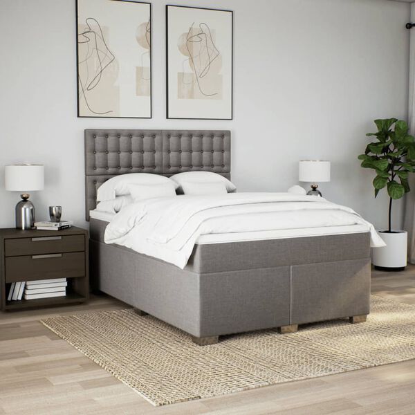vidaXL Sommier &agrave; lattes de lit avec matelas Taupe 140x190 cm Tissu