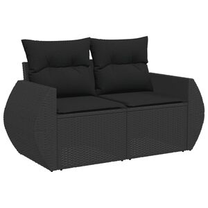 vidaXL Canap&eacute; de jardin avec coussins 2 places en polyrotin noir