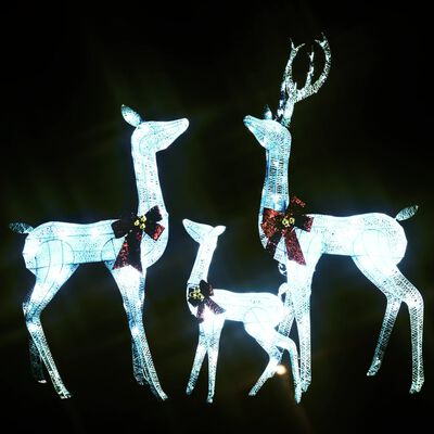 vidaXL Décoration de Noël famille de rennes Blanc et argenté 201 LED