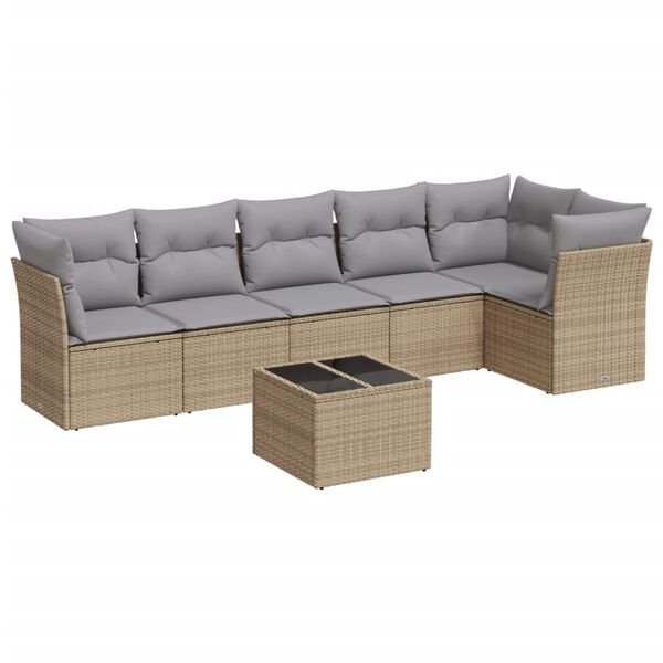 vidaXL Salon de jardin avec coussins 7 pcs beige résine tressée