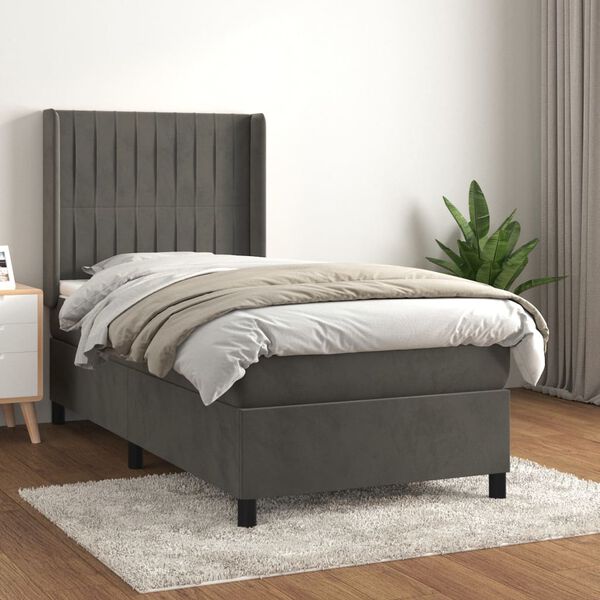 vidaXL Sommier &agrave; lattes de lit et matelas Gris fonc&eacute; 90x190 cm Velours
