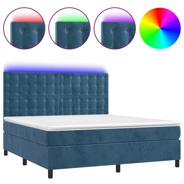 vidaXL Sommier &agrave; lattes de lit matelas et LED Bleu fonc&eacute; 160x200 cm