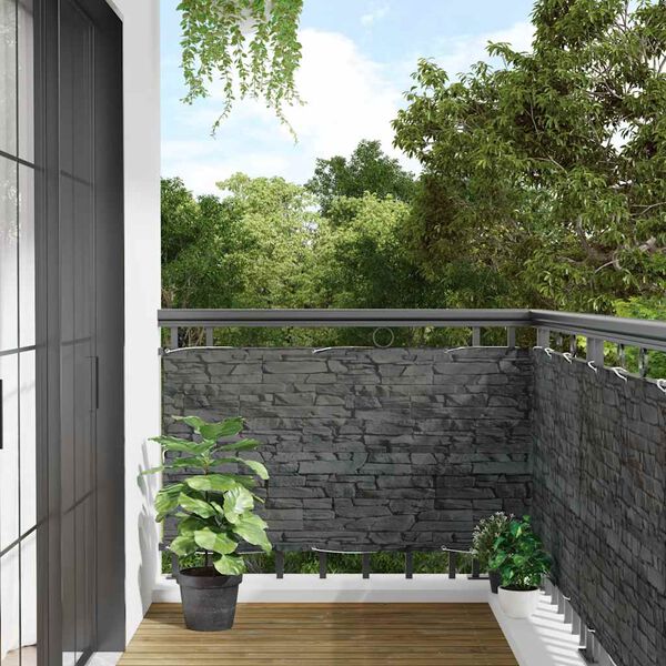 vidaXL &Eacute;cran d'intimit&eacute; de balcon aspect pierre de rebord gris PVC