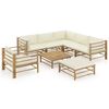 vidaXL Salon de jardin 8 pcs avec coussins blanc cr&egrave;me bambou